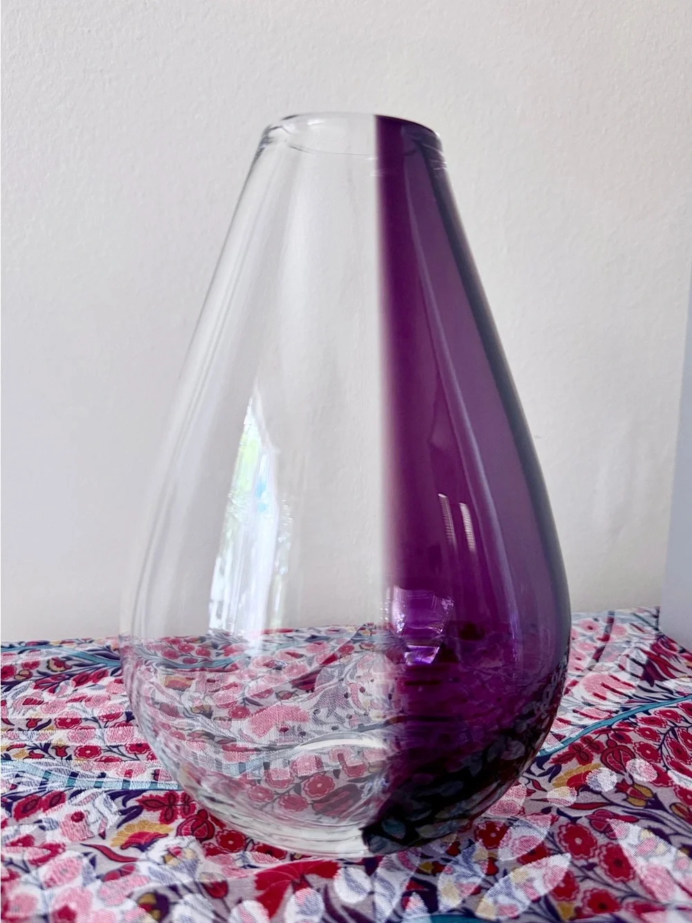 Amethyst Purple Art Glass Vase Clear Teardrop Double Wall